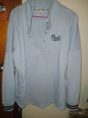 PINK Victoria's Secret Light Blue Snap-Up Pullover